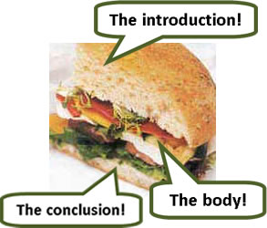 the various elements of the essay are just like the elements of a sandwich or a burger...